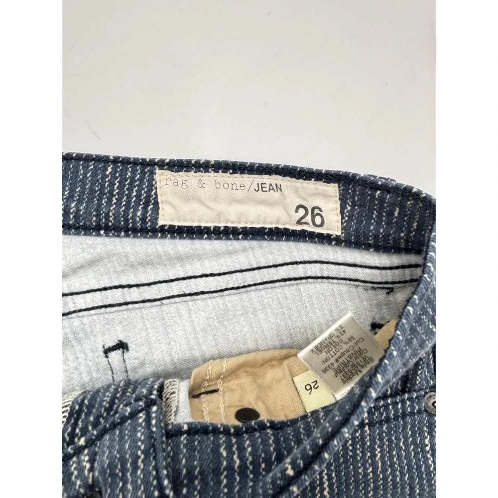 Rag & Bone Jean Skinny Pinstripe Jeans Womens 26 Blue Stretch Denim 28 Inseam